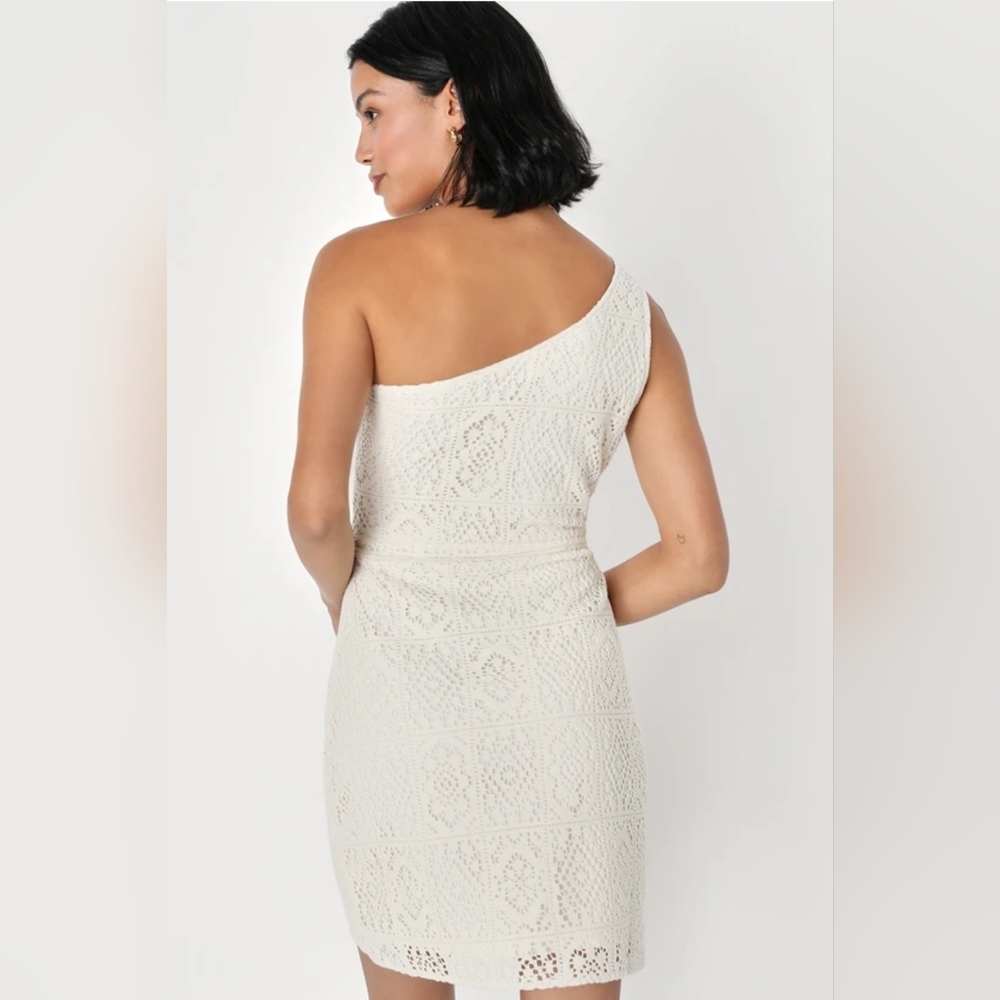 Lulus In My Mood Crochet Lace One Shoulder Mini Dress in Ivory - Picture 2 of 13